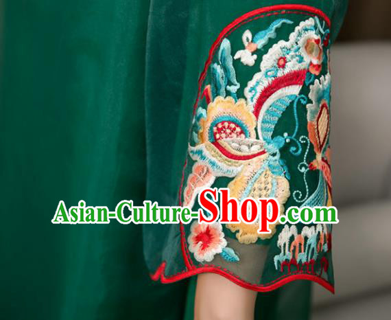 Traditional Chinese National Embroidered Butterfly Deep Green Qipao Dress Tang Suit Cheongsam Costume for Women Traditional Chinese National Embroidered Butterfly Deep Green Qipao Dress Tang Suit Cheongsam Costume for Women