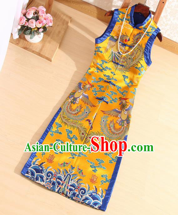 Chinese Traditional Golden Brocade Vest National Dress Tang Suit Waistcoat for Women Chinese Traditional Golden Brocade Vest National Dress Tang Suit Waistcoat for Women