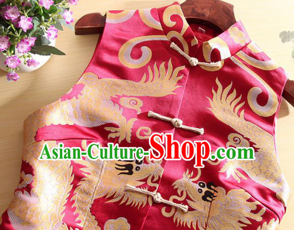 Chinese Traditional Wine Red Brocade Vest National Dress Tang Suit Waistcoat for Women Chinese Traditional Wine Red Brocade Vest National Dress Tang Suit Waistcoat for Women