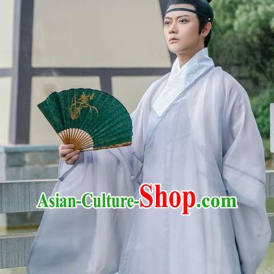 Traditional Chinese Ming Dynasty Scholar Grey Robe Ancient Nobility Childe Taoist Priest Historical Costumes for Men