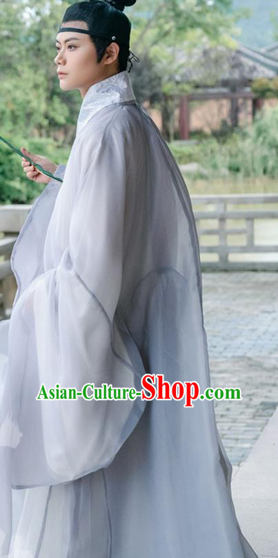 Traditional Chinese Ming Dynasty Scholar Grey Robe Ancient Nobility Childe Taoist Priest Historical Costumes for Men Traditional Chinese Ming Dynasty Scholar Grey Robe Ancient Nobility Childe Taoist Priest Historical Costumes for Men