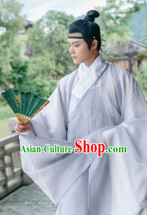 Traditional Chinese Ming Dynasty Scholar Grey Robe Ancient Nobility Childe Taoist Priest Historical Costumes for Men Traditional Chinese Ming Dynasty Scholar Grey Robe Ancient Nobility Childe Taoist Priest Historical Costumes for Men