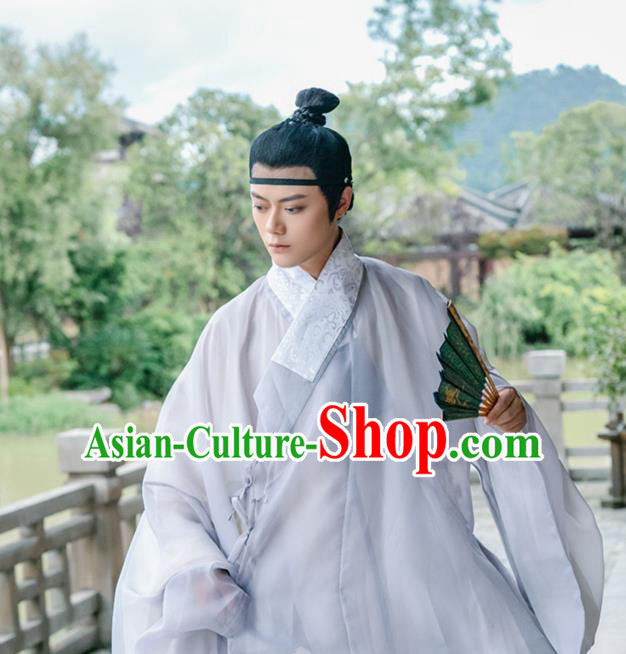 Traditional Chinese Ming Dynasty Scholar Grey Robe Ancient Nobility Childe Taoist Priest Historical Costumes for Men Traditional Chinese Ming Dynasty Scholar Grey Robe Ancient Nobility Childe Taoist Priest Historical Costumes for Men