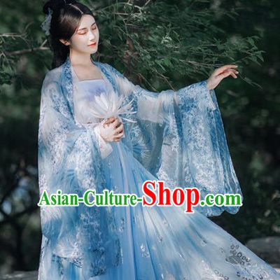 Traditional Chinese Tang Dynasty Court Infanta Blue Hanfu Dress Ancient Royal Princess Historical Costumes for Women