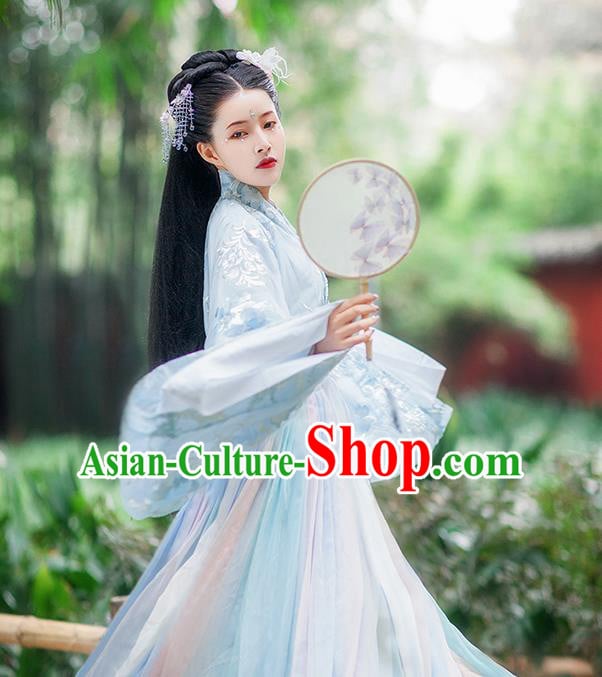 Traditional Chinese Jin Dynasty Imperial Consort Blue Hanfu Dress Ancient Royal Princess Historical Costumes for Women Traditional Chinese Jin Dynasty Imperial Consort Blue Hanfu Dress Ancient Royal Princess Historical Costumes for Women