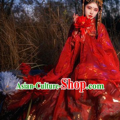 Traditional Chinese Tang Dynasty Court Infanta Red Hanfu Dress Ancient Royal Princess Wedding Historical Costumes for Women