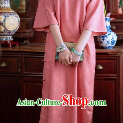 Traditional Chinese National Peach Pink Qipao Dress Tang Suit Cheongsam Costume for Women