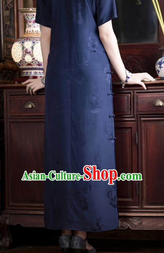 Traditional Chinese National Printing Navy Qipao Dress Tang Suit Cheongsam Costume for Women Traditional Chinese National Printing Navy Qipao Dress Tang Suit Cheongsam Costume for Women
