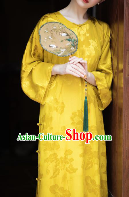 Traditional Chinese Yellow Brocade Qipao Dress National Tang Suit Cheongsam Costume for Women Traditional Chinese Yellow Brocade Qipao Dress National Tang Suit Cheongsam Costume for Women