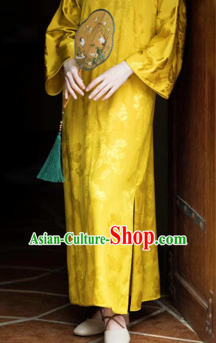 Traditional Chinese Yellow Brocade Qipao Dress National Tang Suit Cheongsam Costume for Women Traditional Chinese Yellow Brocade Qipao Dress National Tang Suit Cheongsam Costume for Women