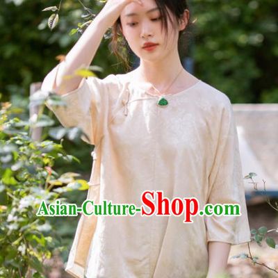 Chinese Traditional Tang Suit Beige Silk Blouse National Costume Republic of China Qipao Upper Outer Garment for Women