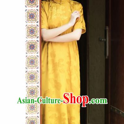 Traditional Chinese Yellow Silk Qipao Dress National Tang Suit Cheongsam Costume for Women