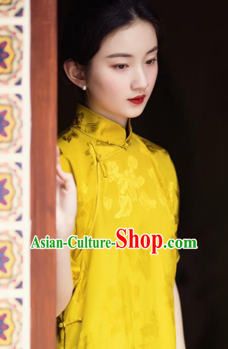 Traditional Chinese Yellow Silk Qipao Dress National Tang Suit Cheongsam Costume for Women Traditional Chinese Yellow Silk Qipao Dress National Tang Suit Cheongsam Costume for Women