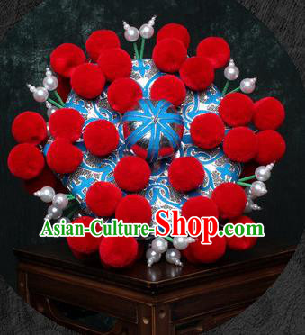 Chinese Traditional Beijing Opera Takefu Hat Peking Opera Red Venonat Helmet for Men Chinese Traditional Beijing Opera Takefu Hat Peking Opera Red Venonat Helmet for Men