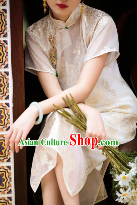 Traditional Chinese White Qipao Dress National Tang Suit Cheongsam Costume for Women Traditional Chinese White Qipao Dress National Tang Suit Cheongsam Costume for Women