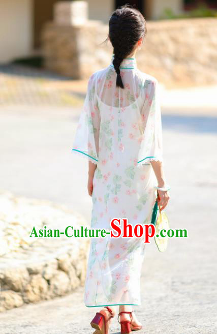 Traditional Chinese Printing White Qipao Dress National Tang Suit Cheongsam Costume for Women Traditional Chinese Printing White Qipao Dress National Tang Suit Cheongsam Costume for Women