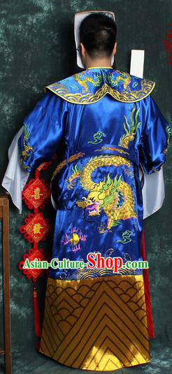 Chinese Traditional Beijing Opera Costume Ancient Wealth God Blue Robe for Men Chinese Traditional Beijing Opera Costume Ancient Wealth God Blue Robe for Men