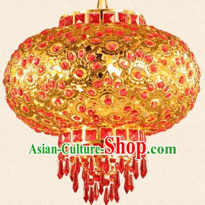 Chinese Traditional New Year Golden Round Palace Lantern Handmade Hanging Lantern Asian Ceiling Lanterns Ancient Lamp