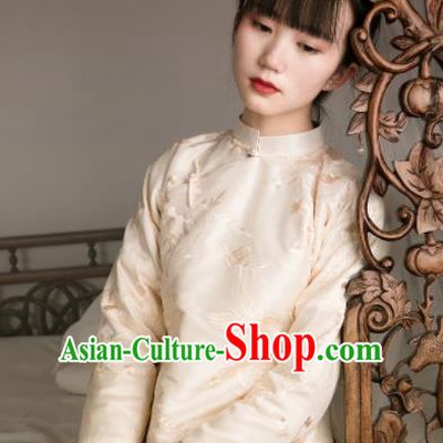Chinese Traditional Tang Suit Beige Silk Shirt National Costume Republic of China Qipao Upper Outer Garment for Women