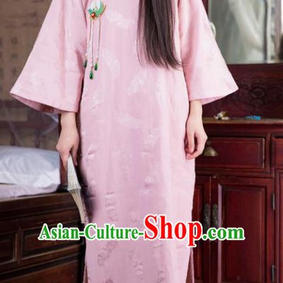 Traditional Chinese Pink Silk Qipao Dress National Tang Suit Cheongsam Costume for Women