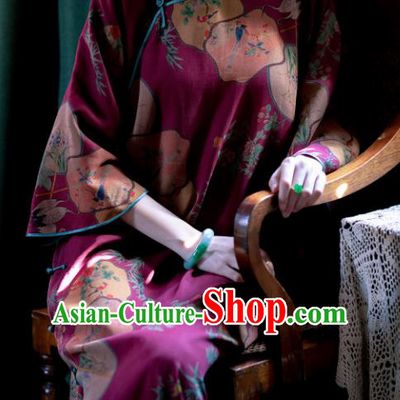 Traditional Chinese Wine Red Silk Qipao Dress National Tang Suit Cheongsam Costume for Women