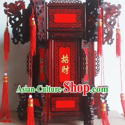 Chinese Traditional New Year Red Tassel Wood Palace Lantern Asian Handmade Lantern Ancient Lamp