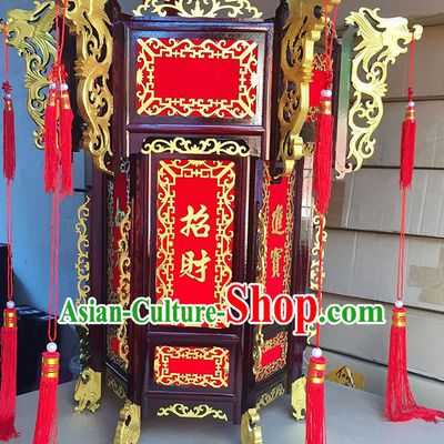 Chinese Traditional New Year Golden Dragon Wood Palace Lantern Asian Handmade Lantern Ancient Lamp