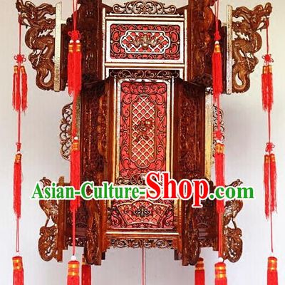Chinese Traditional Carving Monkey Rosewood Palace Lantern Asian New Year Handmade Lantern Ancient Lamp