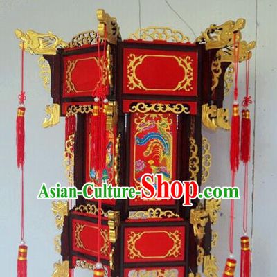 Chinese Traditional Printing Phoenix Carving Rosewood Palace Lantern Asian New Year Handmade Lantern Ancient Lamp