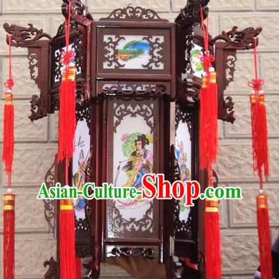 Chinese Traditional Handmade Printing Eight Immortals Carving Rosewood Palace Lantern Asian New Year Lantern Ancient Lamp