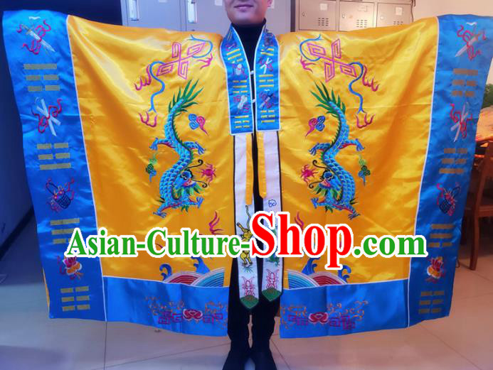 Chinese Traditional Taoism Costume Ancient Taoist Priest Cassocks Embroidered Golden Vestment Chinese Traditional Taoism Costume Ancient Taoist Priest Cassocks Embroidered Golden Vestment