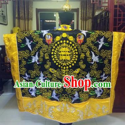 Chinese Traditional Taoism Costume Ancient Taoist Priest Cassocks Embroidered Crane Black Vestment