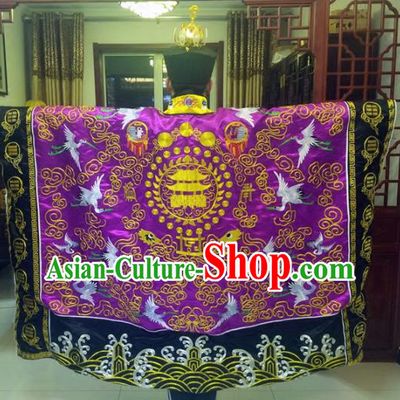 Chinese Traditional Taoism Costume Ancient Taoist Priest Cassocks Embroidered Crane Purple Vestment