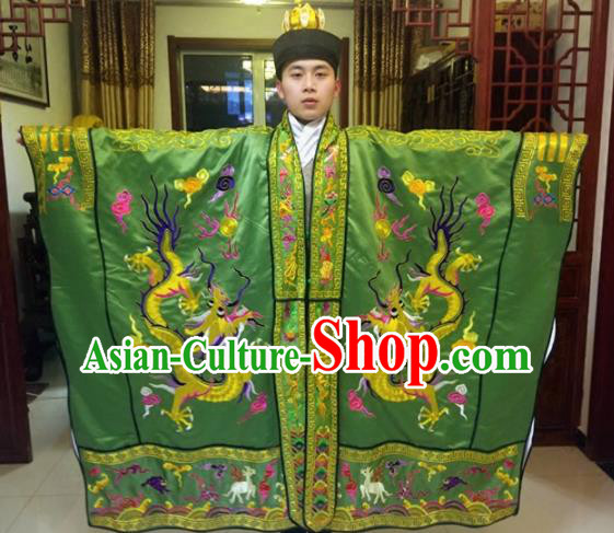 Chinese Traditional Taoism Costume Ancient Taoist Priest Cassocks Embroidered Crane Green Vestment