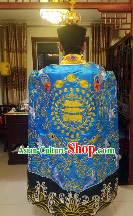 Chinese Traditional Taoism Costume Ancient Taoist Priest Cassocks Embroidered Crane Blue Vestment