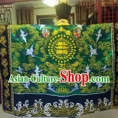 Chinese Traditional Taoism Costume Ancient Taoist Priest Cassocks Embroidered Crane Deep Green Vestment