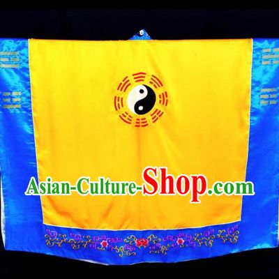 Chinese Traditional Taoism Costume Ancient Taoist Priest Cassocks Embroidered Tai Chi Yellow Vestment
