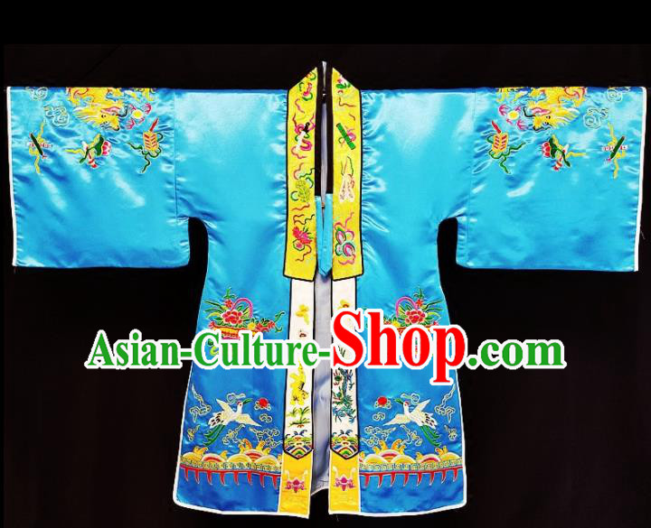 Chinese Ancient Taoist Priest Embroidered Cranes Blue Cassocks Traditional Taoism Vestment Costume Chinese Ancient Taoist Priest Embroidered Cranes Blue Cassocks Traditional Taoism Vestment Costume