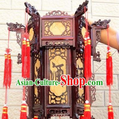 Chinese Traditional Handmade Carving Rosewood Dragon Heads Palace Lantern Asian New Year Lantern Ancient Lamp