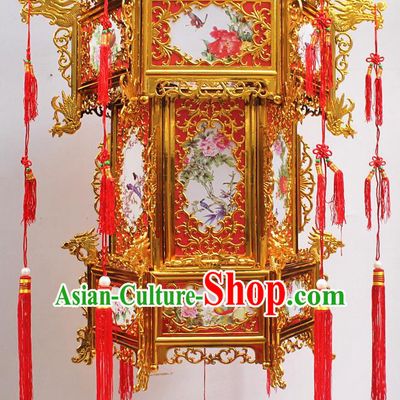 Chinese Traditional Handmade Plastic Printing Peony Bird Palace Lantern Asian New Year Lantern Ancient Ceiling Lamp