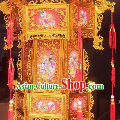 Chinese Traditional Handmade Plastic Printing Wealth God Palace Lantern Asian New Year Lantern Ancient Ceiling Lamp