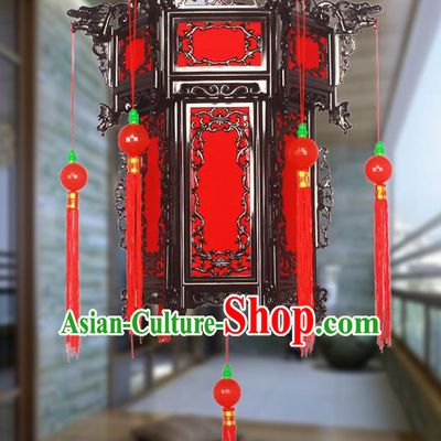 Chinese Traditional Handmade Tassel Plastic Red Palace Lantern Asian New Year Lantern Ancient Ceiling Lamp