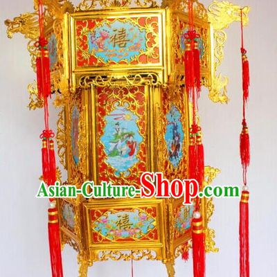 Chinese Traditional Handmade Carving Dragons Blue Palace Lantern Asian New Year Lantern Ancient Ceiling Lamp
