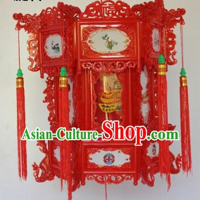 Chinese Traditional Handmade Carving Red Plastic Palace Lantern Asian New Year Lantern Ancient Ceiling Lamp