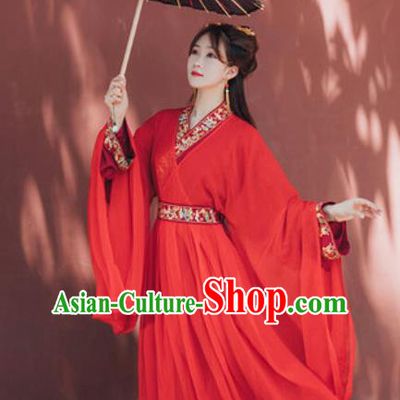 Traditional Chinese Qin Dynasty Palace Lady Red Hanfu Dress Ancient Royal Princess Historical Costumes for Women