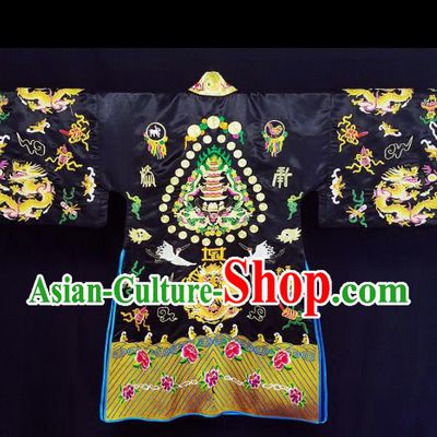 Chinese Ancient Taoist Priest Embroidered Dragon Black Cassocks Traditional Taoism Vestment Costume