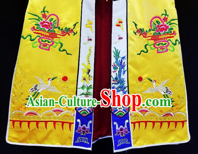 Chinese Ancient Taoist Priest Embroidered Crane Peony Yellow Cassocks Traditional Taoism Vestment Costume Chinese Ancient Taoist Priest Embroidered Crane Peony Yellow Cassocks Traditional Taoism Vestment Costume