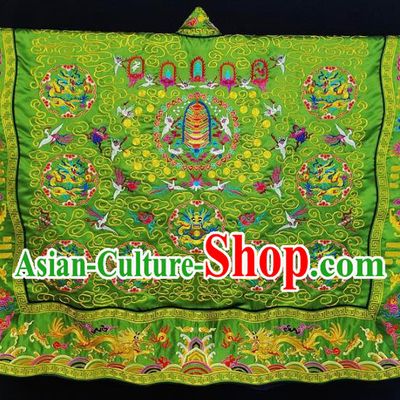 Chinese Ancient Taoist Priest Embroidered Dragons Crane Green Cassocks Traditional Taoism Vestment Costume