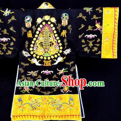 Chinese Ancient Taoist Priest Embroidered Cloud Crane Black Cassocks Traditional Taoism Vestment Costume