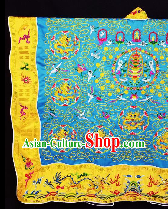 Chinese Ancient Taoist Priest Embroidered Round Dragons Blue Cassocks Traditional Taoism Vestment Costume